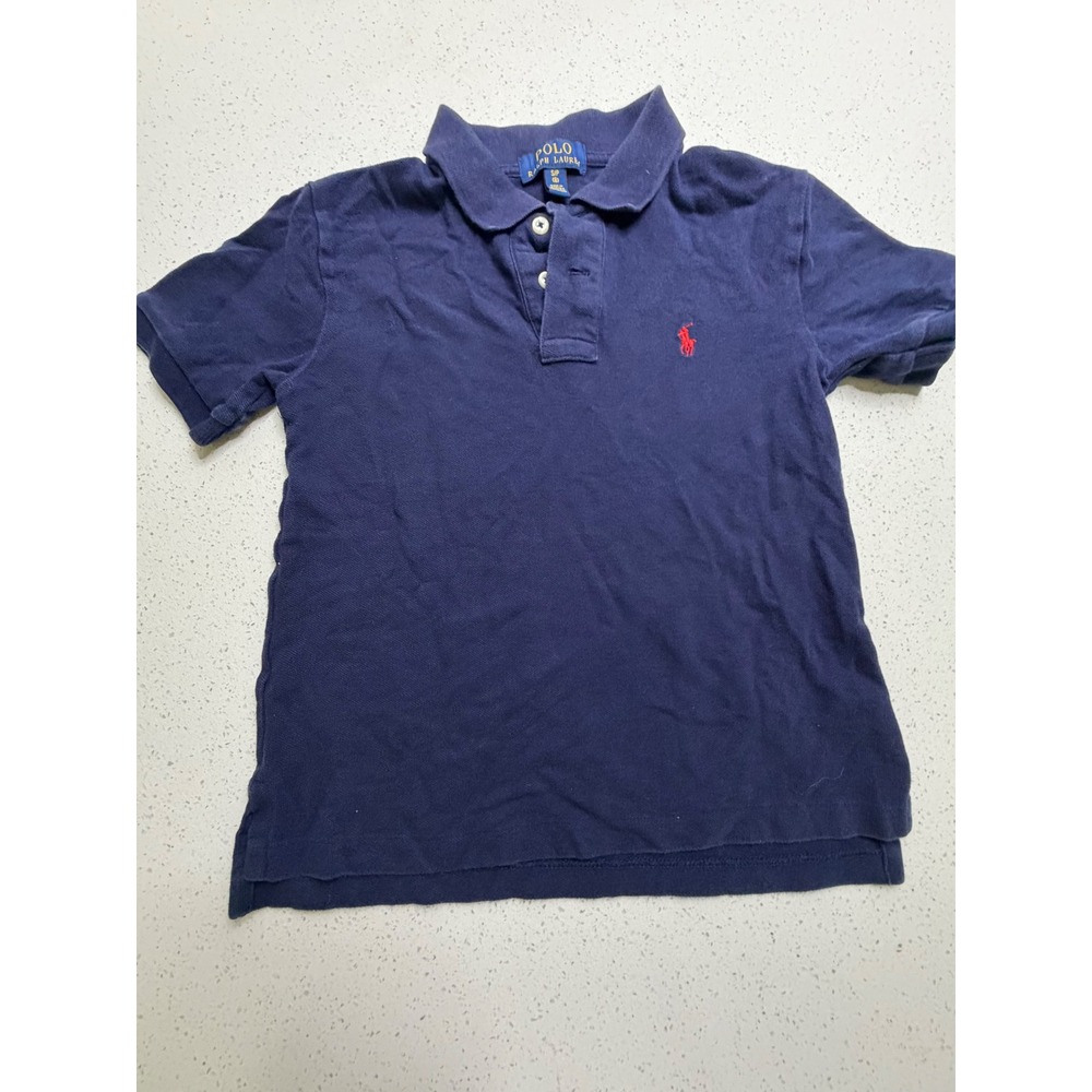 Polo Ralph Lauren Kids Navy Blue Short Sleeve Mesh Polo Shirt Size S 8